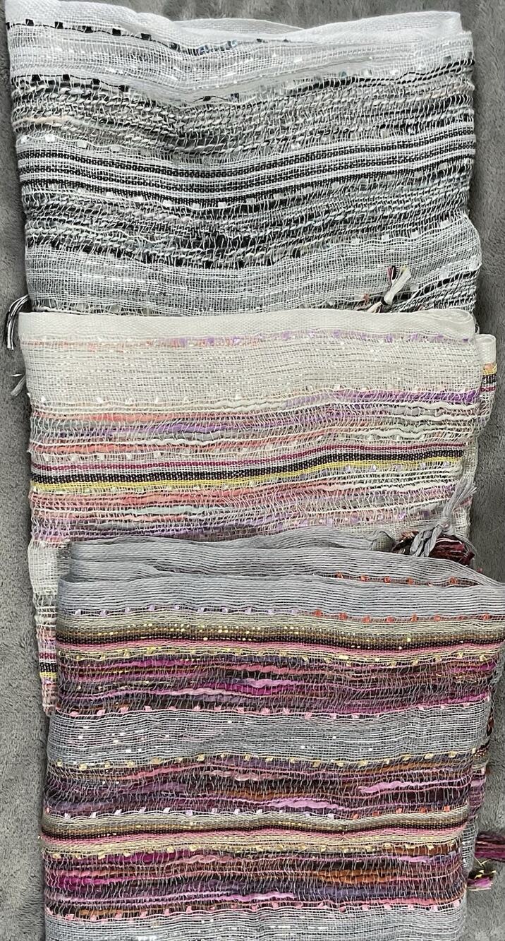 Handwoven Scarves Set Of 3 Boho Fringe Multicolor Gray White Wrap Textured